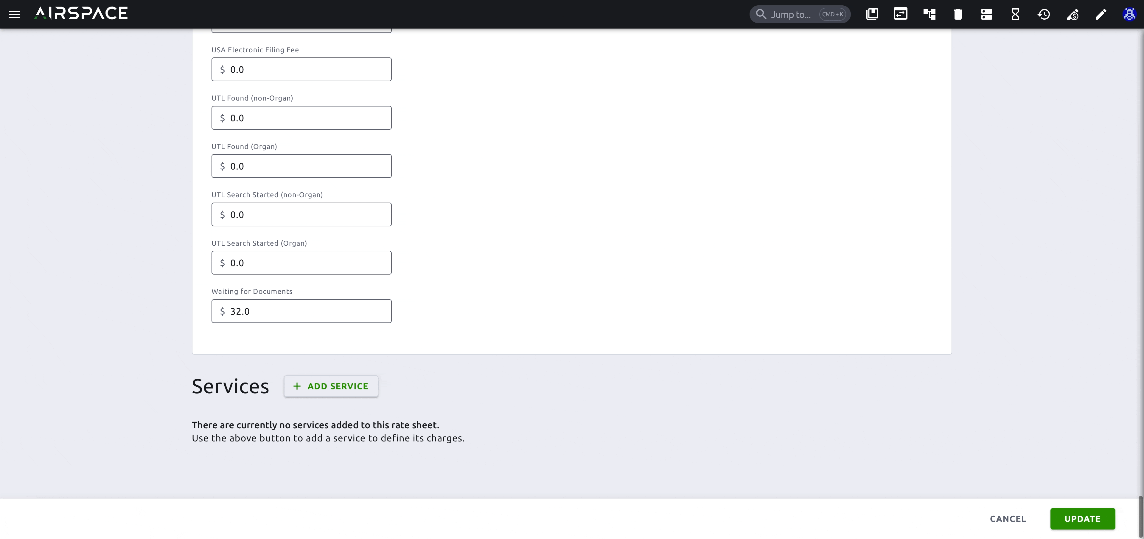 Recording of adding services onto a rate sheet
