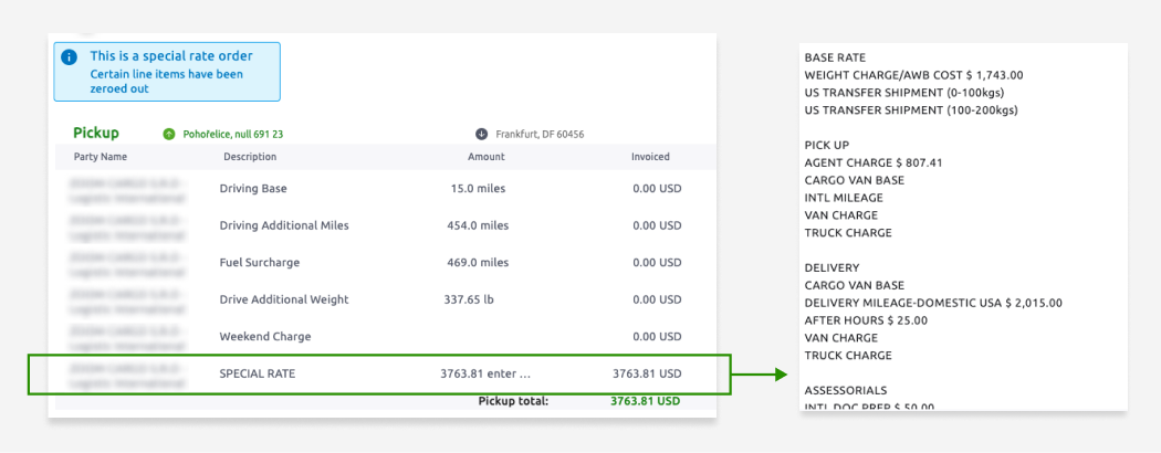 Manual special-rate calculation via spreadsheet