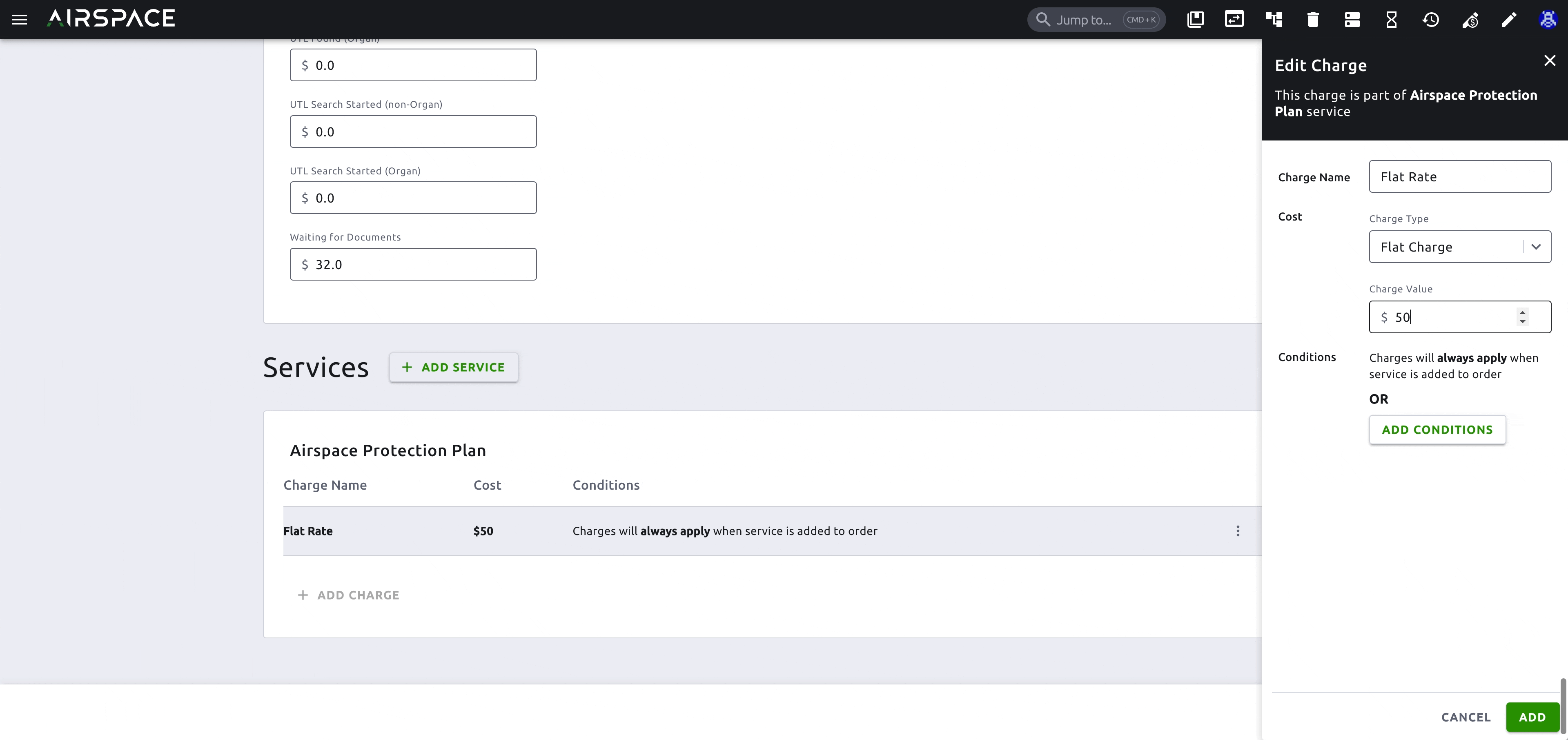 Recording of configuring conditions on a charge