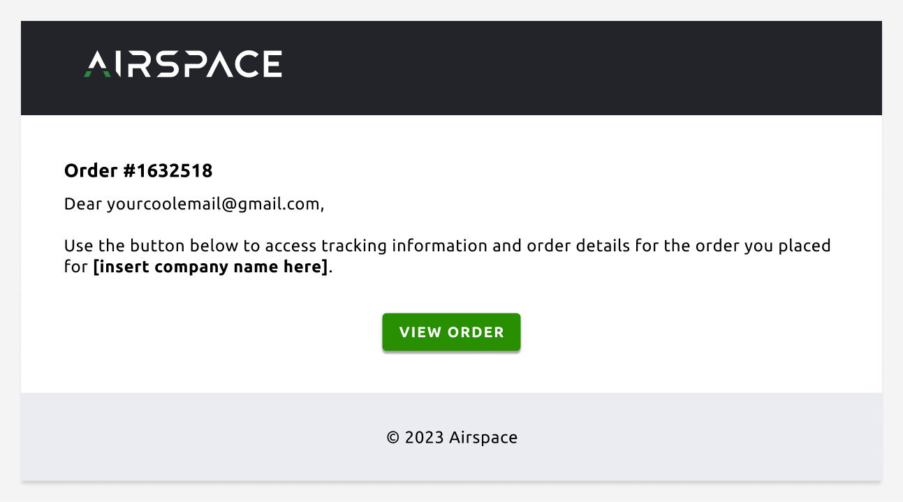 Order tracking link emailed to order placers