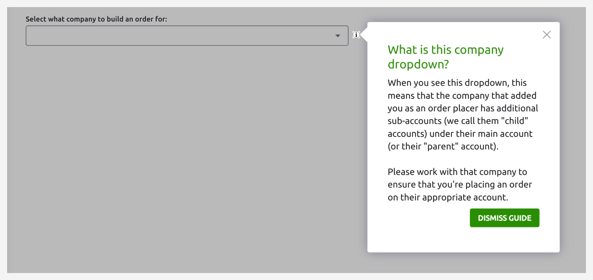 Onboarding guide for the order creation process